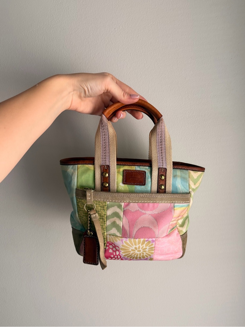 Coach Patchwork Tote Bag - Pink, Green & Blue